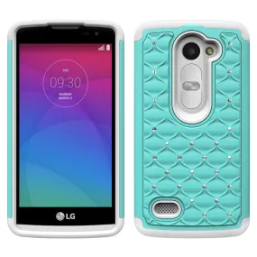 LG Leon LTE Case | Lg Tribute 2 Case | LG Power | LG Sunset | LG Destiny | LG Risio Case, Diamond Rhinestone Slim Hybrid Case - Baby Teal/White