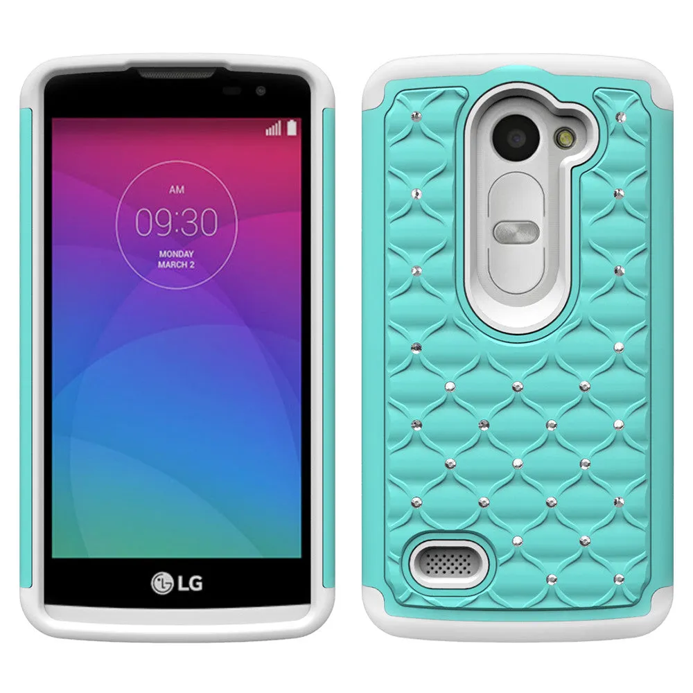 LG Leon LTE Case | Lg Tribute 2 Case | LG Power | LG Sunset | LG Destiny | LG Risio Case, Diamond Rhinestone Slim Hybrid Case - Baby Teal/White