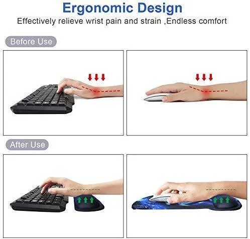 Mouse Pad with Wrist Support and Keyboard Wrist Rest Pad Set,Ergonomic Mouse Pads for Computers Laptop,Non-Slip Comfortable Mousepad w/Raised Memory Foam for Easy Typing Pain Relief (Eiffel Tower)