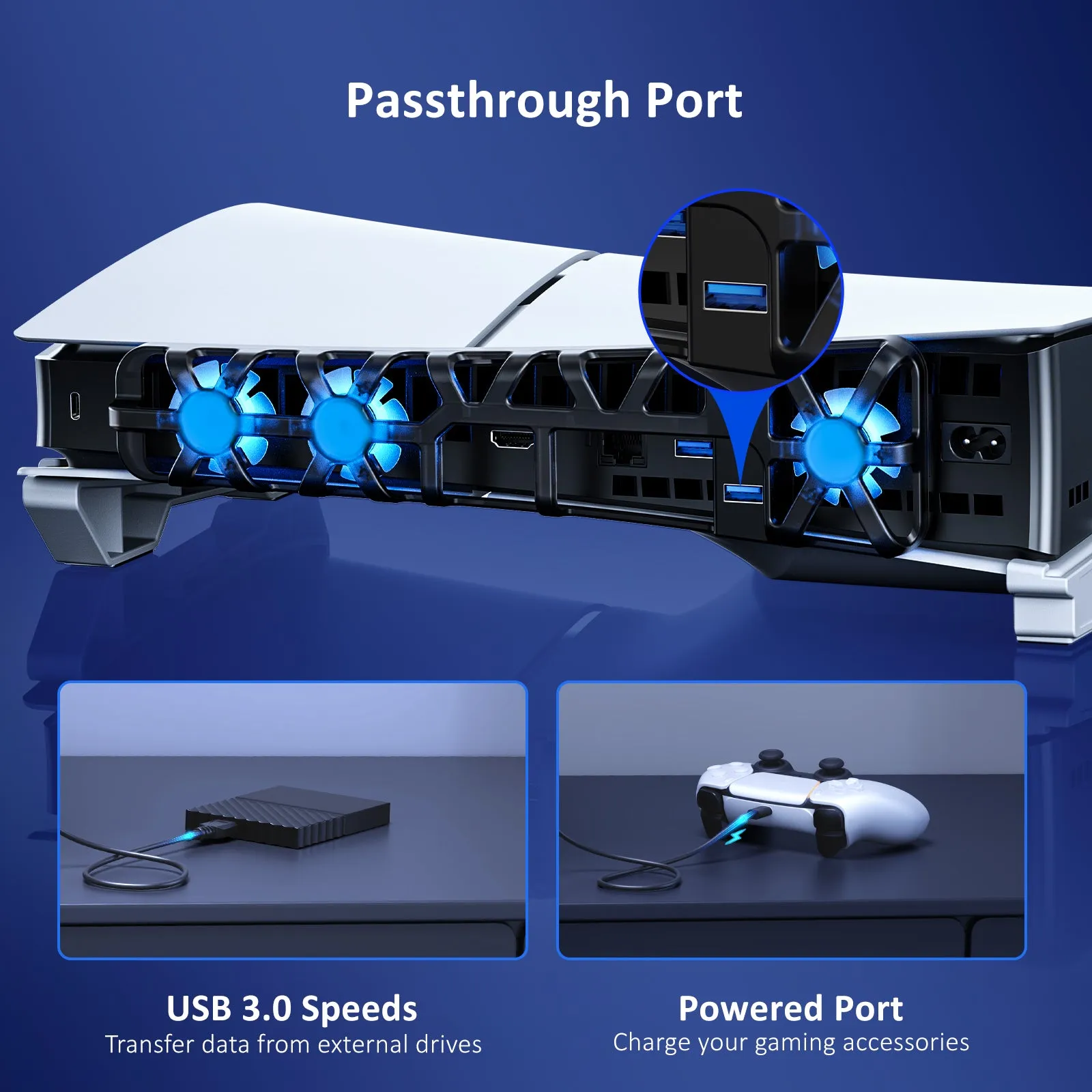 NexiGo PS5 Slim Horizontal Stand with Fan