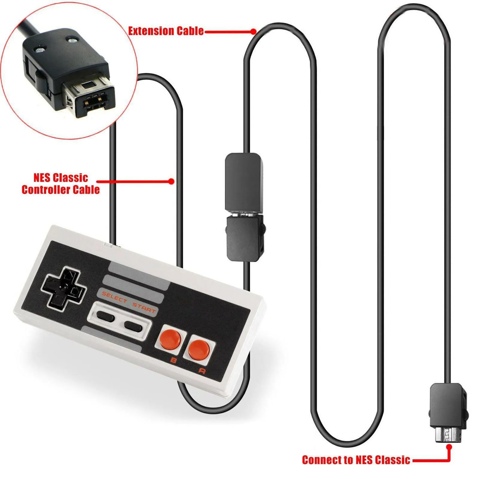 Nintendo NES Mini Classic Edition Game Controller with 2 Pieces 10ft Extension Cable