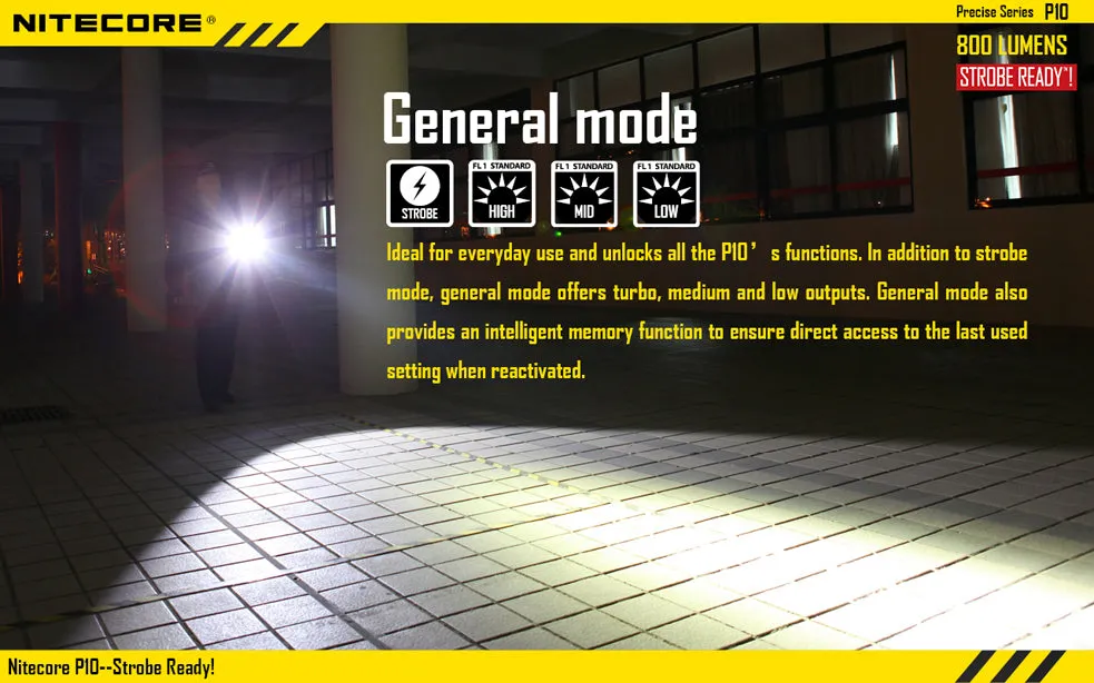 Nitecore P10 Precise Series 1 x 18650 / 2 x CR123A CREE XM-L2 T6 800 Lumen LED Flashlight