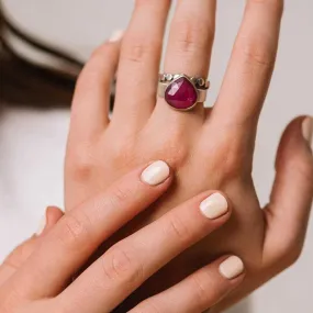Pink Sapphire Pear Mixed Metal Ring on Tapered Band