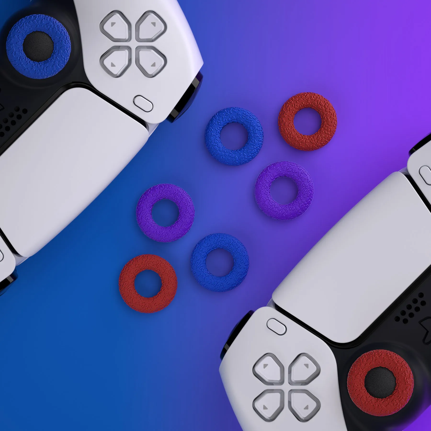 PlayVital 3 Pairs Silicone Thumbstick Rings for ps5/4, for Xbox Series X/S, for Xbox One/Elite Series 2 Core, for Switch Pro Controller, Universal Anti Slip Thumb Grips Rings - Red & Blue & Purple - PFPJ145