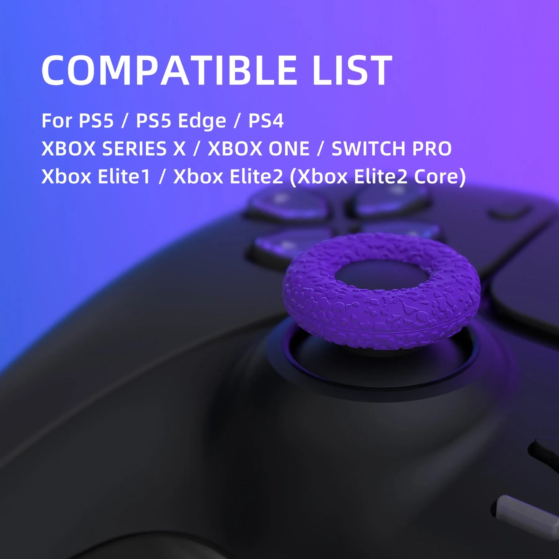 PlayVital 3 Pairs Silicone Thumbstick Rings for ps5/4, for Xbox Series X/S, for Xbox One/Elite Series 2 Core, for Switch Pro Controller, Universal Anti Slip Thumb Grips Rings - Red & Blue & Purple - PFPJ145