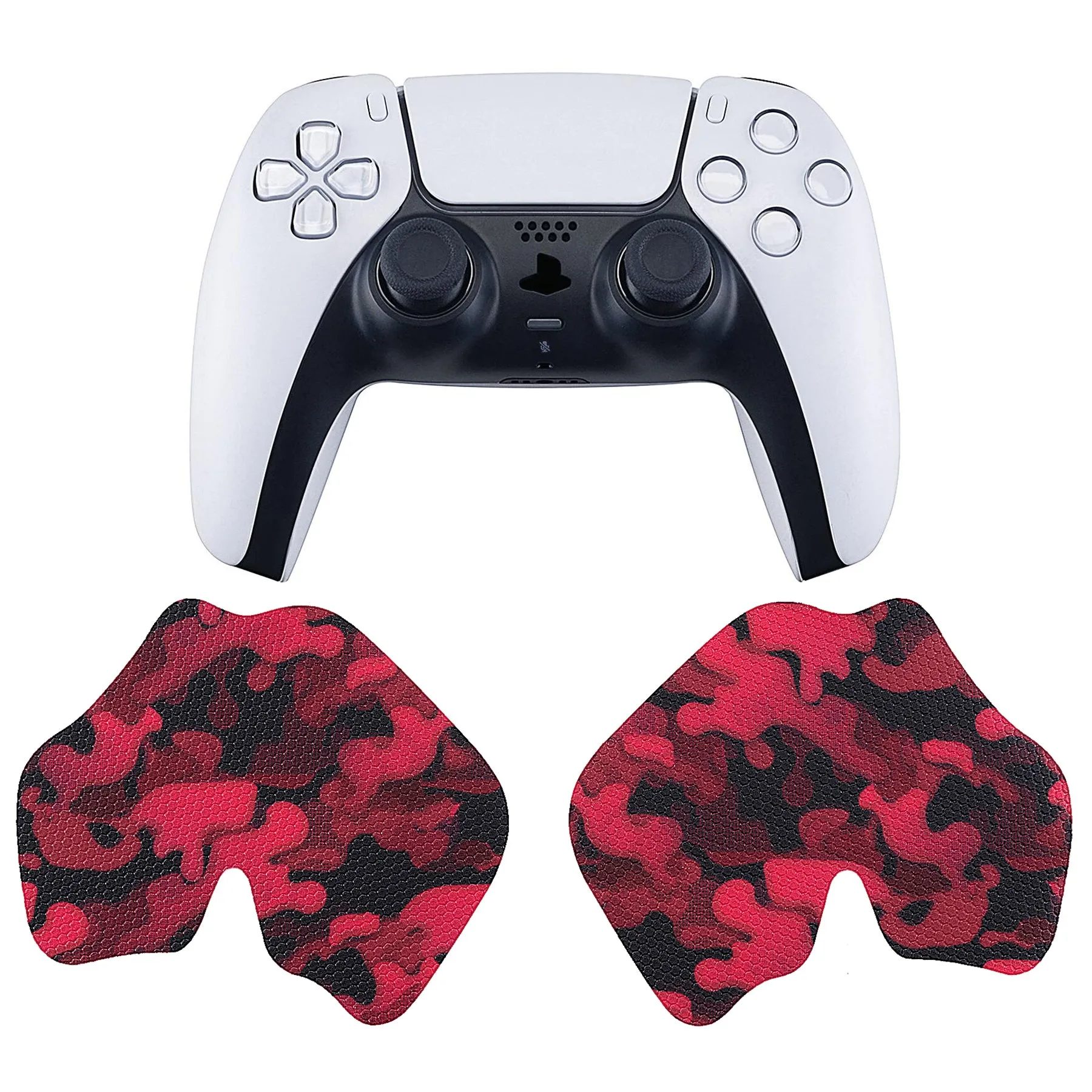 PlayVital Anti-Skid Sweat-Absorbent Controller Grip for PS5 Controller, Professional Textured Soft Rubber Pads Handle Grips for PS5 Controller - Black Red Camouflage - PFPJ065