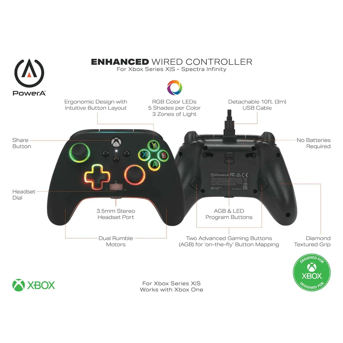 PowerA Spectra Enhanced Wired Controller RGB for Xbox Series X|S Black