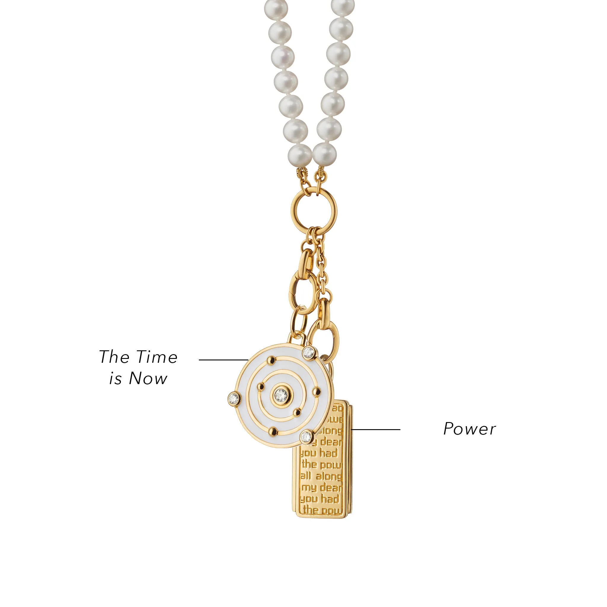 "The Time is Now" and "Dorothy" Medallion Pearl Charm Necklace