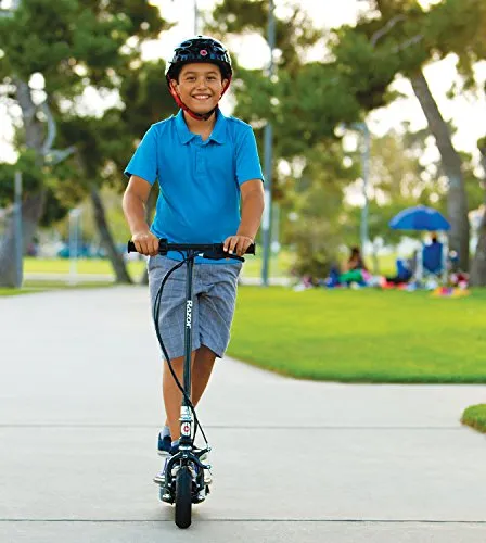 Razor E100 Glow Electric Scooter for Kids Age 8 , LED Light-Up Deck, 8" Air-filled Front Tire, Up to 40 Minutes Continuous Ride Time