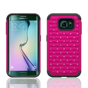 Samsung Galaxy S6 Edge Case, Crystal Rhinestone Slim Hybrid Dual Layer Case for Galaxy S6 Edge - HotPink/Black