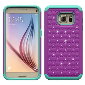 Samsung Galaxy S6 Edge Case, Crystal Rhinestone Slim Hybrid Dual Layer Case for Galaxy S6 Edge - Purple/Teal