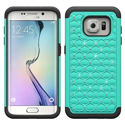 Samsung Galaxy S6 Edge Case, Crystal Rhinestone Slim Hybrid Dual Layer Case for Galaxy S6 Edge - Teal/Black