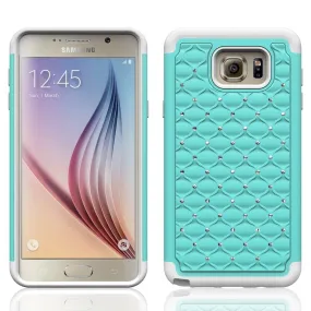 Samsung Galaxy S6 Edge Case, Crystal Rhinestone Slim Hybrid Dual Layer Case for Galaxy S6 Edge - Teal/White