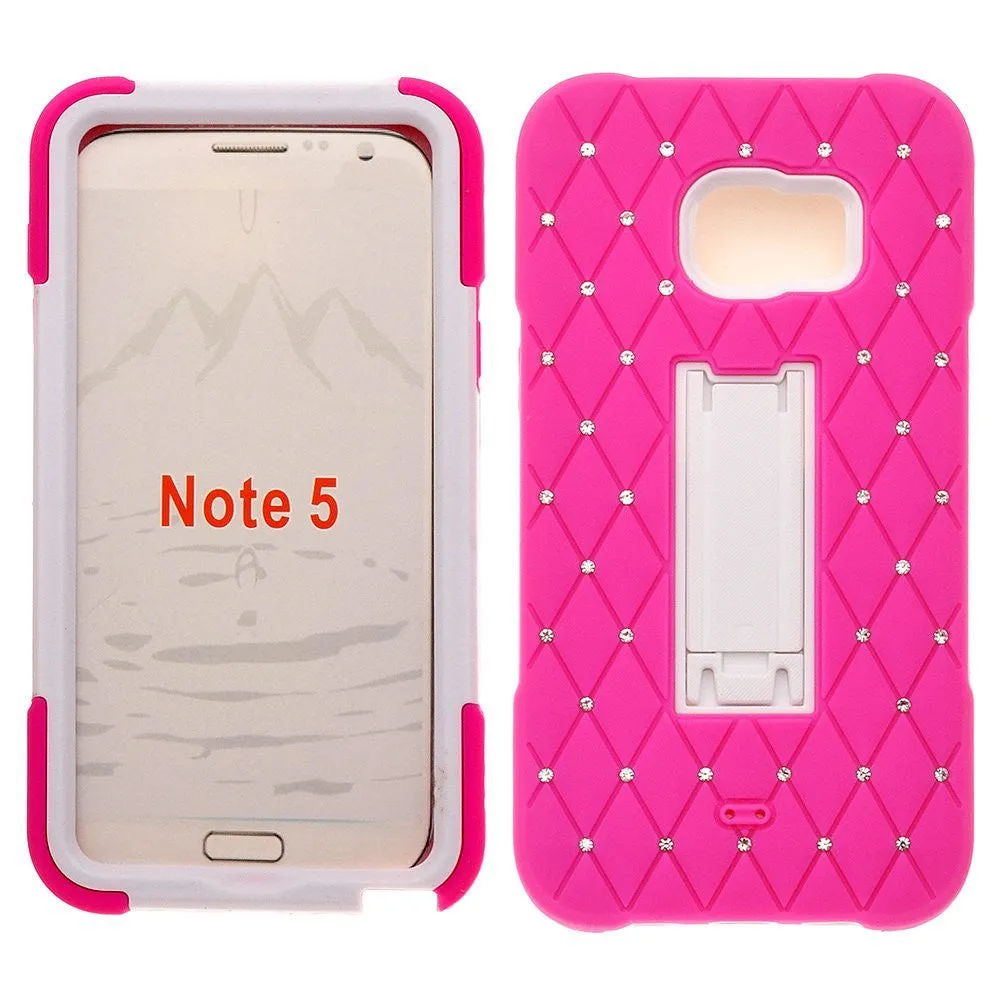 Samsung Galaxy S6 Edge Plus Crystal Rhinestone Hybrid Dual Layer Holster Case w/Kickstand for Galaxy S6 Edge Plus - Hot Pink/White