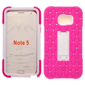 Samsung Galaxy S6 Edge Plus Crystal Rhinestone Hybrid Dual Layer Holster Case w/Kickstand for Galaxy S6 Edge Plus - Hot Pink/White
