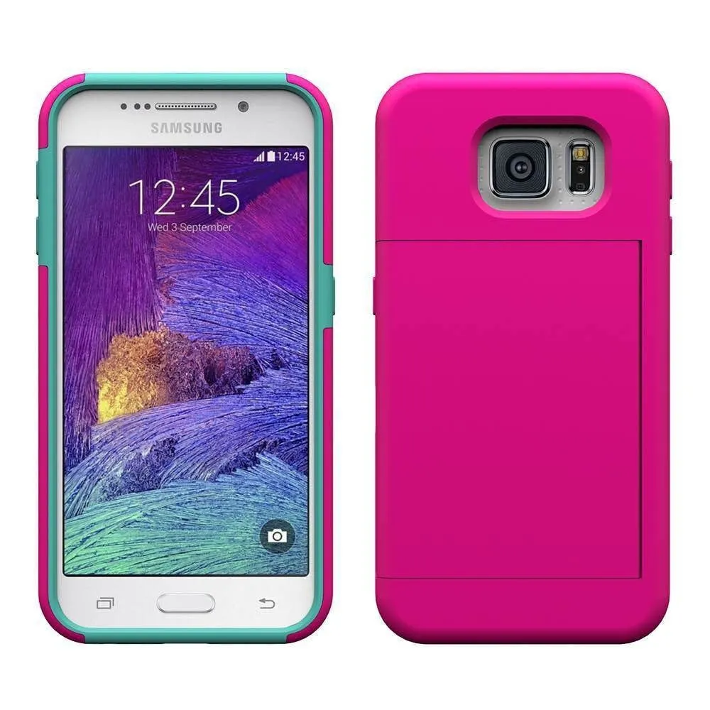 Samsung Galaxy S6 Hybrid Armor Case w/ Card Slot for Galaxy S6 - Hot Pink