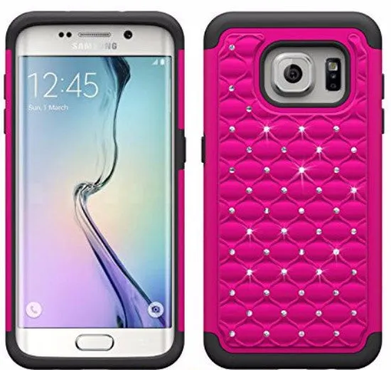 Samsung Galaxy S7 Crystal Rhinestone Slim Hybrid Dual Layer Case for Galaxy S7 - Hot Pink/Black