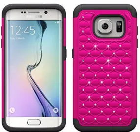 Samsung Galaxy S7 Crystal Rhinestone Slim Hybrid Dual Layer Case for Galaxy S7 - Hot Pink/Black
