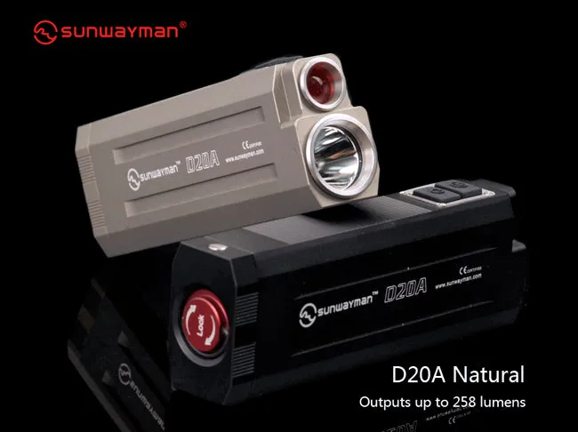 Sunwayman D20A Dual LED Flashlight - CREE XP-G2 White LED & CREE XP-E P2 Red LED - 258 Lumens - 2 x AA batteries