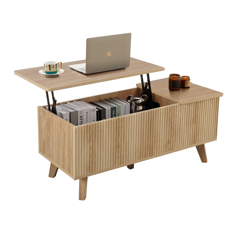 Wooden Fluted Lift Top Coffee Table with Hidden Compartment