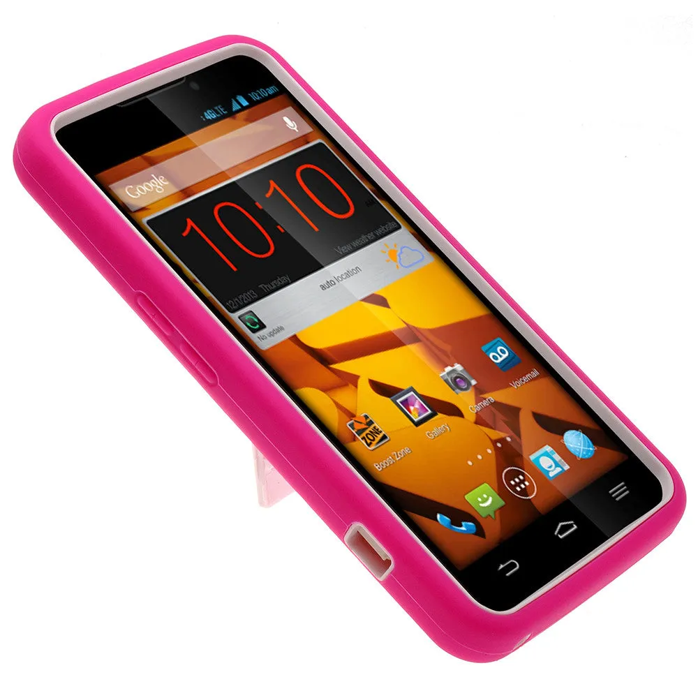 ZTE Max | N9520 | Boost Max Case, Heavy Duty Armor Diamond Rhinestone Hybrid Case with Kickstand - Hot Pink/White