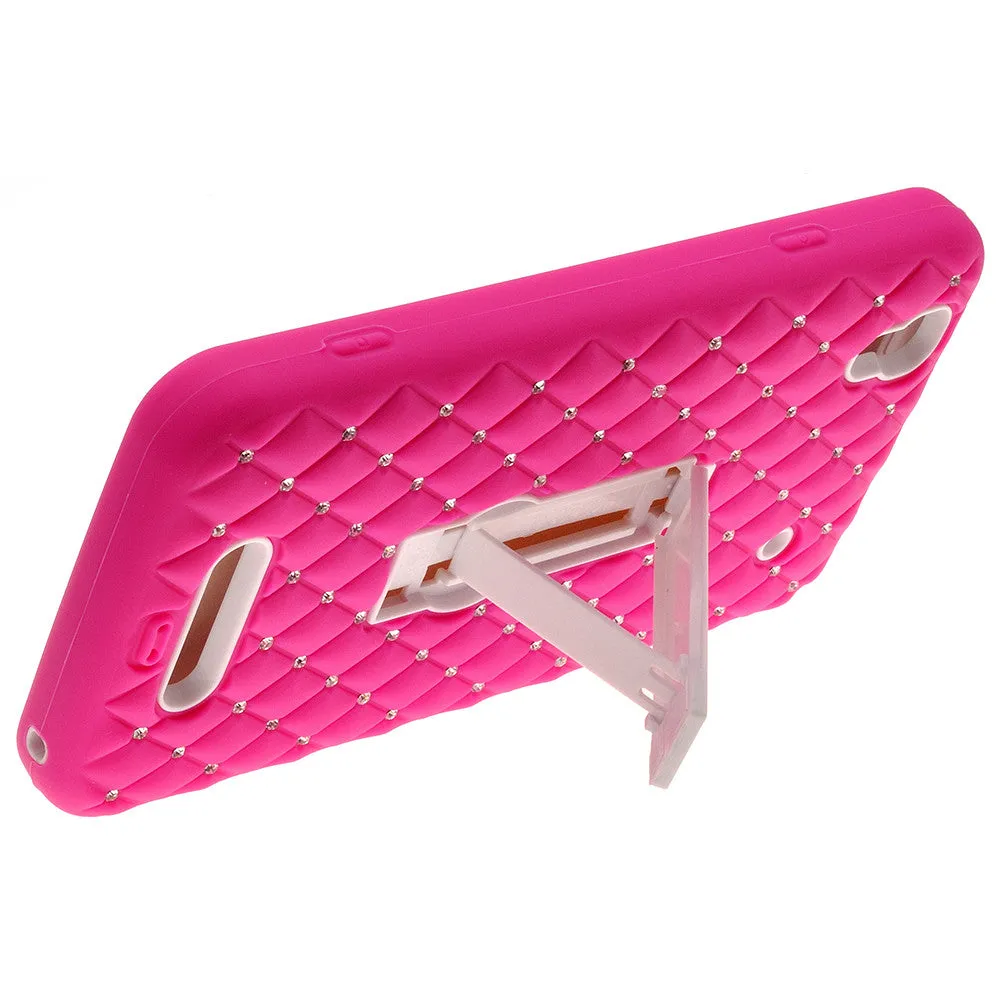 ZTE Max | N9520 | Boost Max Case, Heavy Duty Armor Diamond Rhinestone Hybrid Case with Kickstand - Hot Pink/White
