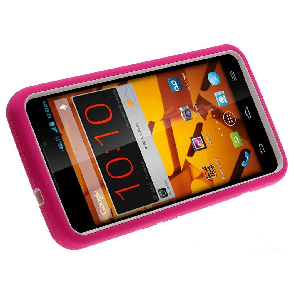 ZTE Max | N9520 | Boost Max Case, Heavy Duty Armor Diamond Rhinestone Hybrid Case with Kickstand - Hot Pink/White