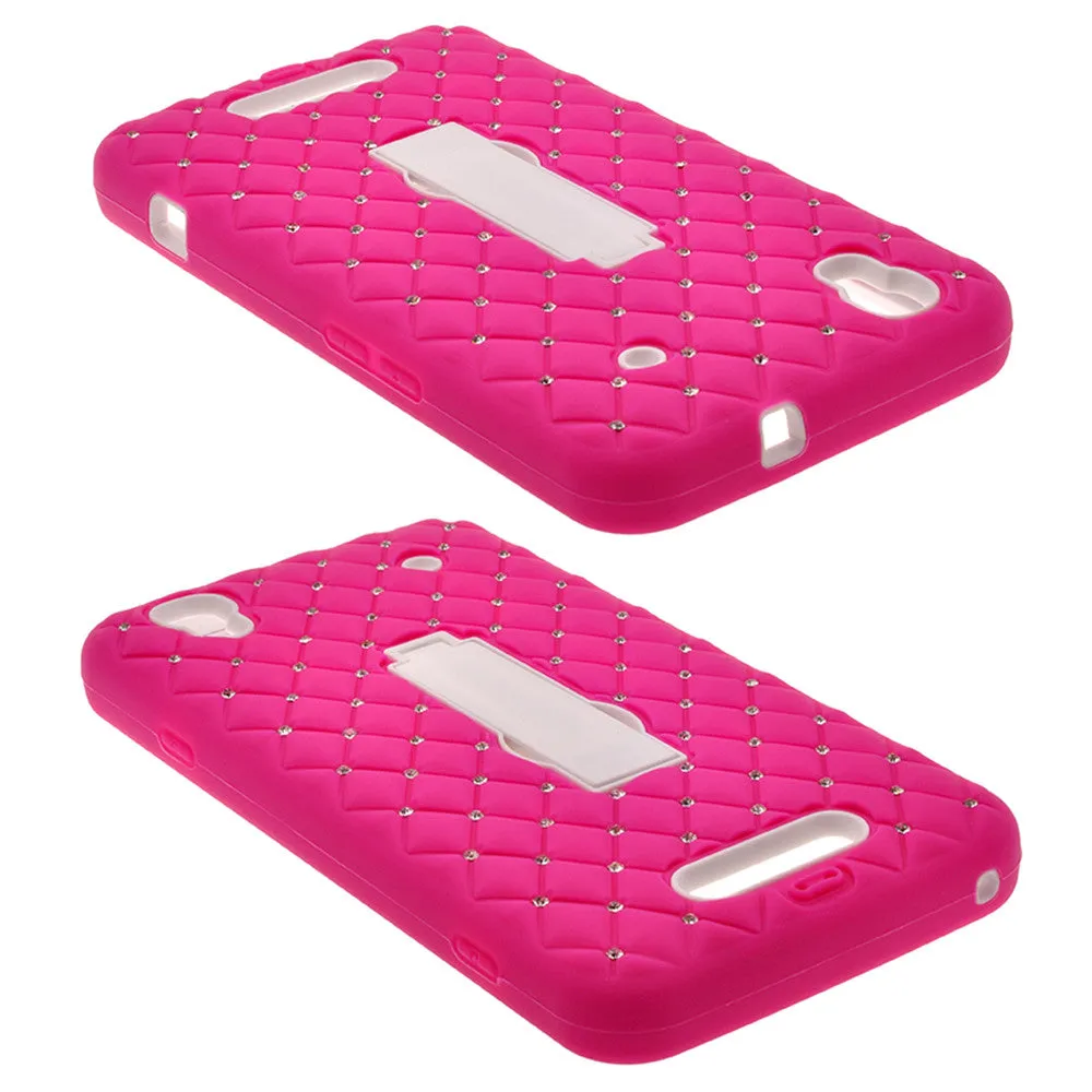 ZTE Max | N9520 | Boost Max Case, Heavy Duty Armor Diamond Rhinestone Hybrid Case with Kickstand - Hot Pink/White