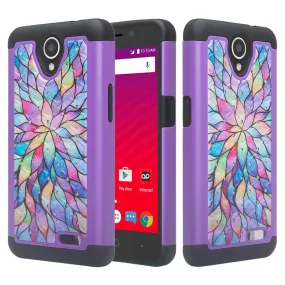 ZTE Prestige 2, Overture 3, Maven 3, Prelude Plus, ZTE N9136, Midnight Pro, Crystal Rhinestone Studded Shockproof Hybrid Dual Layer Case Cover - Rainbow Flower