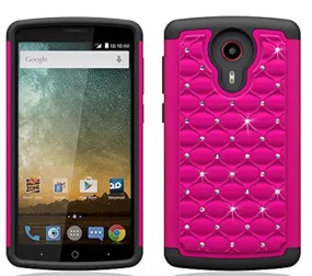 ZTE Ultra Case | ZTE Uhura | ZTE Quest Case, Slim Rhinestone Hybrid Dual Layer [Shock Resistant] Case for ZTE Ultra/Quest/Uhura - Hot Pink/Black