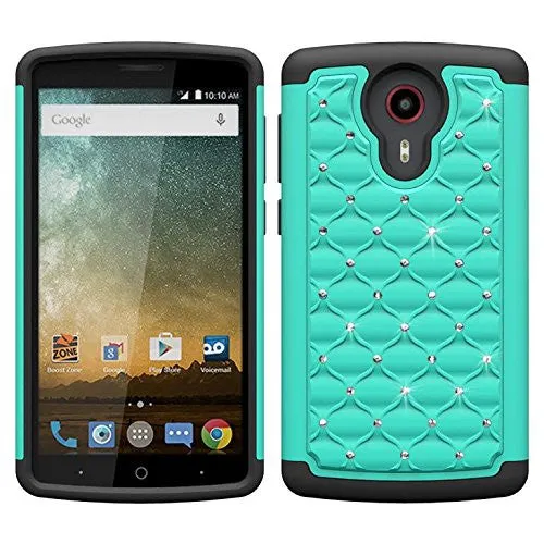 ZTE Ultra Case | ZTE Uhura | ZTE Quest Case, Slim Rhinestone Hybrid Dual Layer [Shock Resistant] Case for ZTE Ultra/Quest/Uhura - Teal/Black