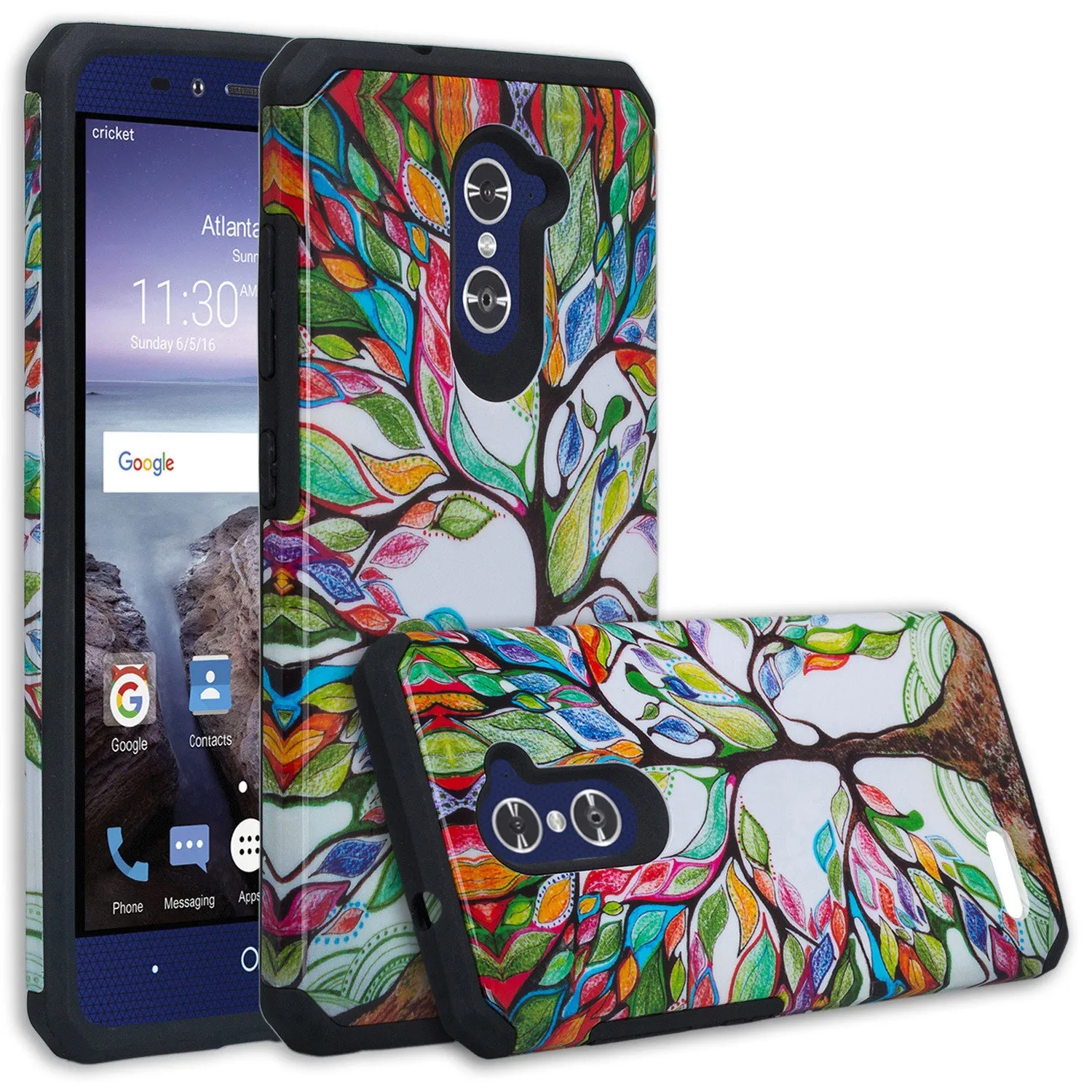 ZTE ZMAX Pro Case, ZTE Blade X Max, ZTE Carry, Slim Hybrid Dual Layer Armor[Shock Absorbent] Case for ZMAX Pro - Colorful Tree